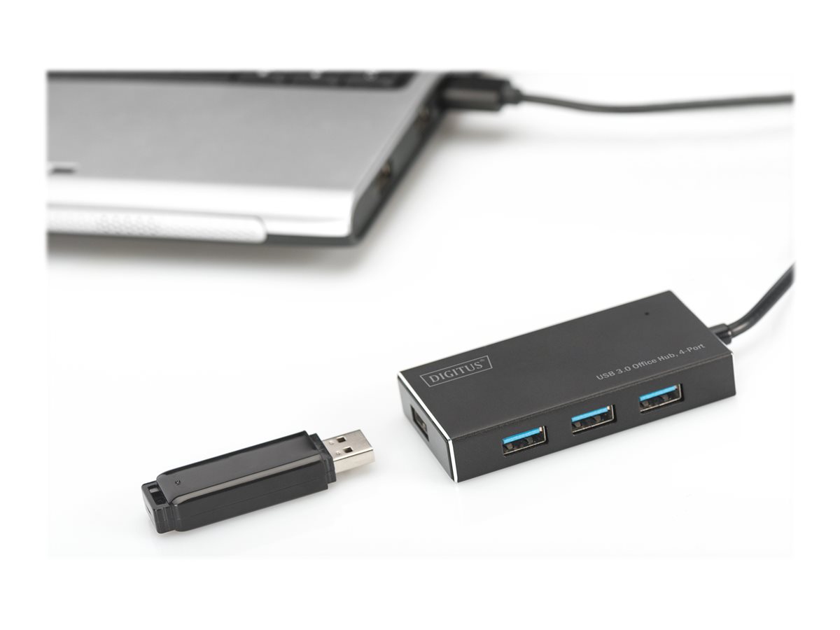 DIGITUS USB-Hub    4-Port 3.0->4xA3.0 m.Netzteil     schwarz