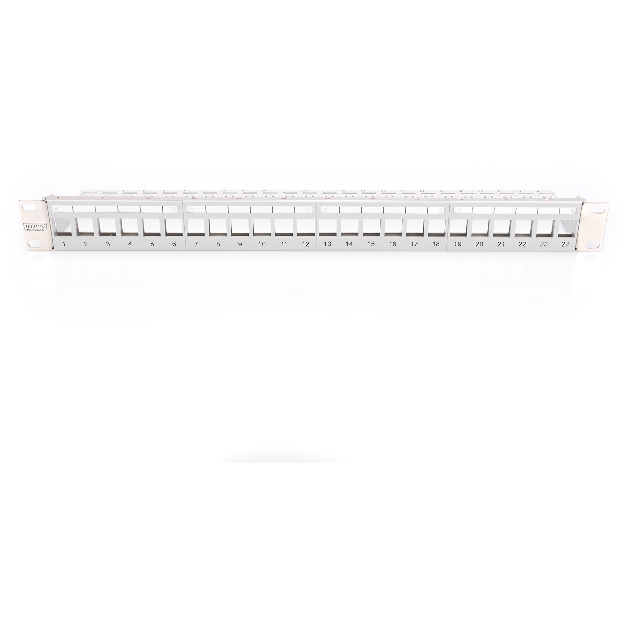 DIGITUS Patchpanel 1HE 24-Port Modular grau transp.-Beschri.