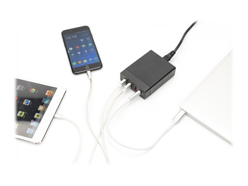 DIGITUS Ladegerät 72W  4 Port 3x USB-A 1x USB-C schwarz
