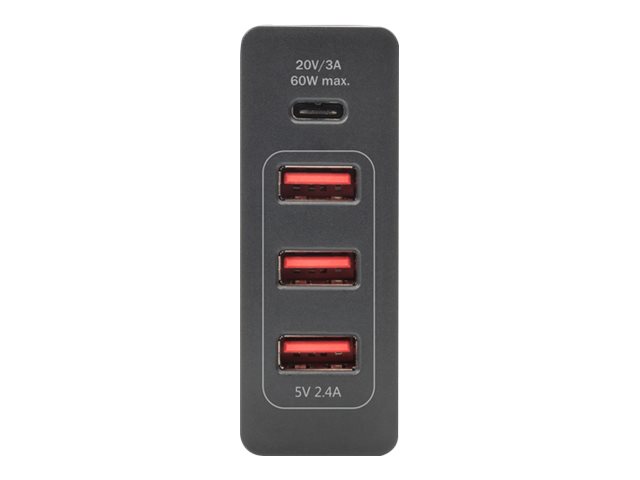 DIGITUS Ladegerät 72W  4 Port 3x USB-A 1x USB-C schwarz