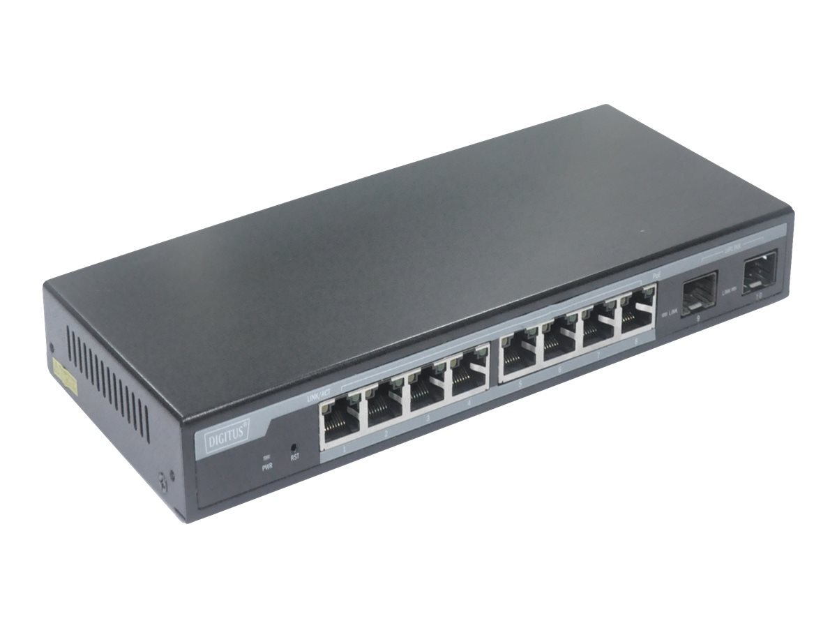 DIGITUS Switch 8-Port Gigabit 86W PoE + 2 SFP Ports schwarz