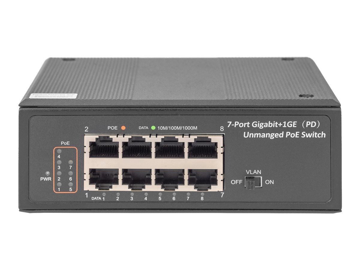DIGITUS Switch Ind. 7-Port  Gigabit 30W PoE Unmanaged schwar