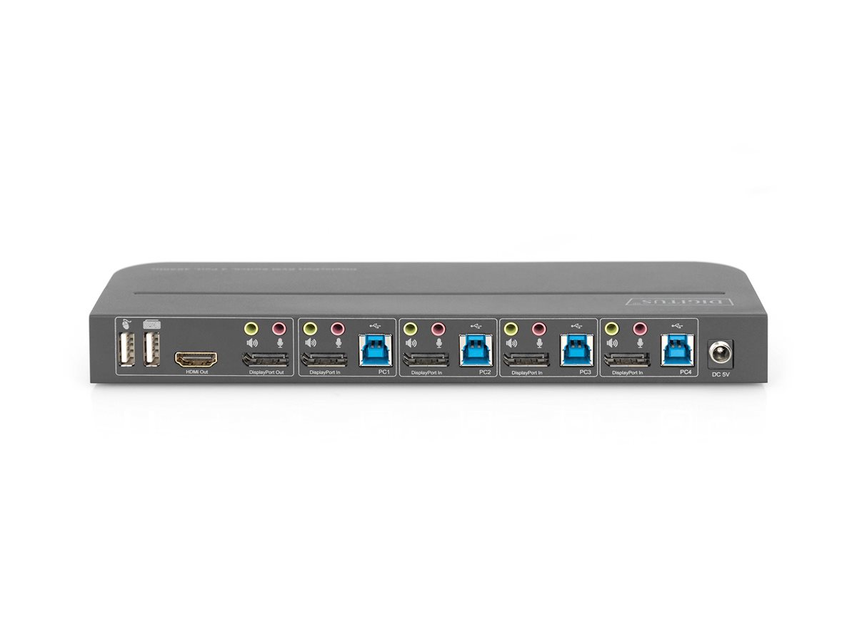 DIGITUS KVM Switch 4-Port, 4K60Hz, 4x DP in, 1x DP/HDMI out