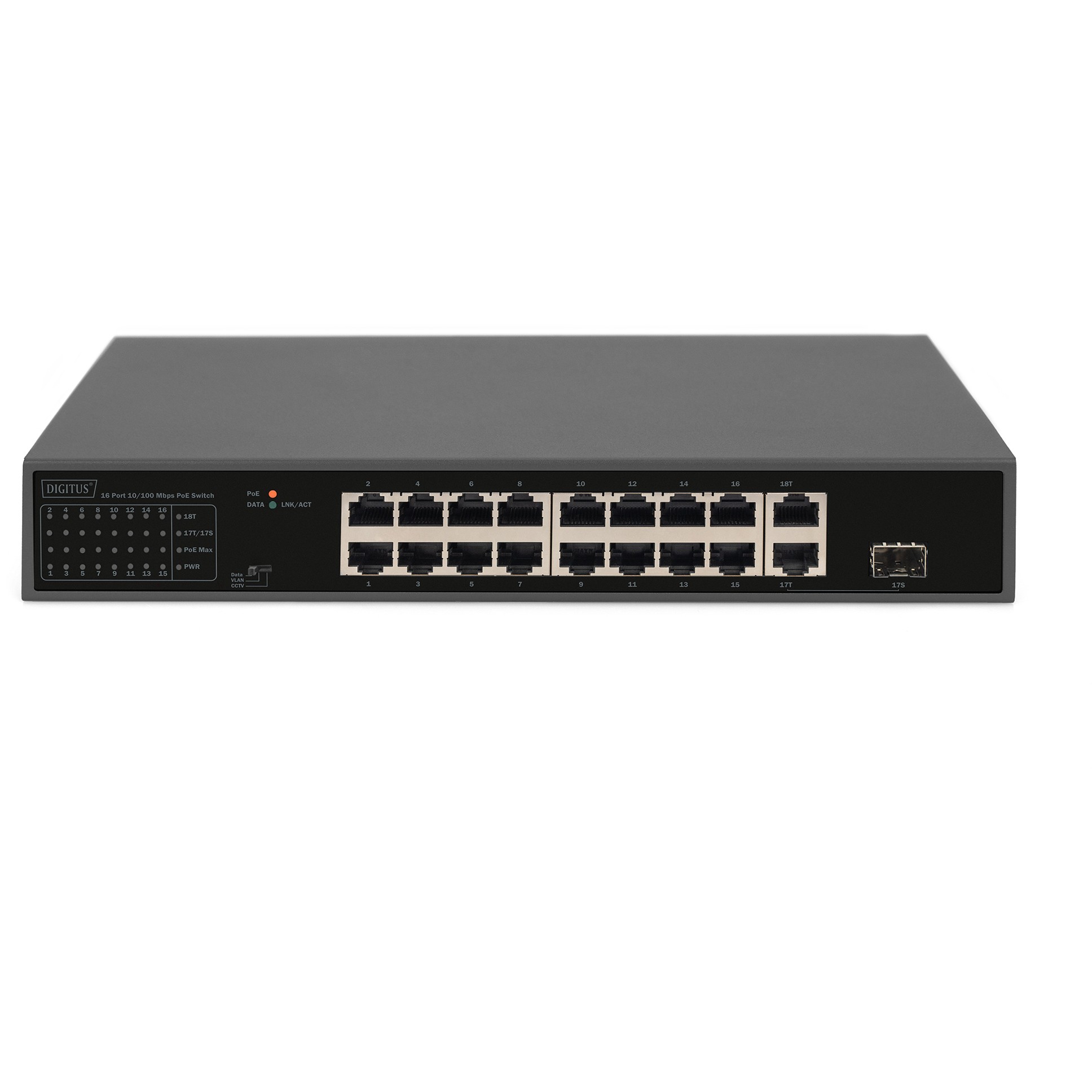 DIGITUS Switch 16-Port 10/100  32W  PoE           schwarz
