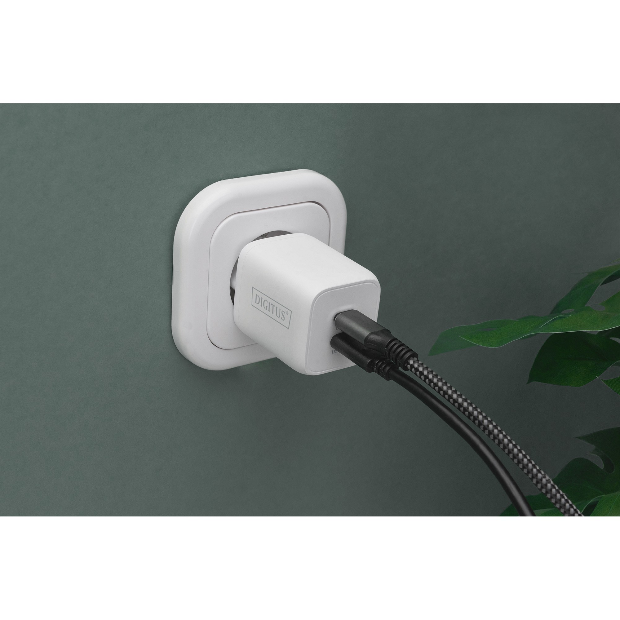 DIGITUS Ladegerät 65W  2 Port 2x USB-C GaN      weiß