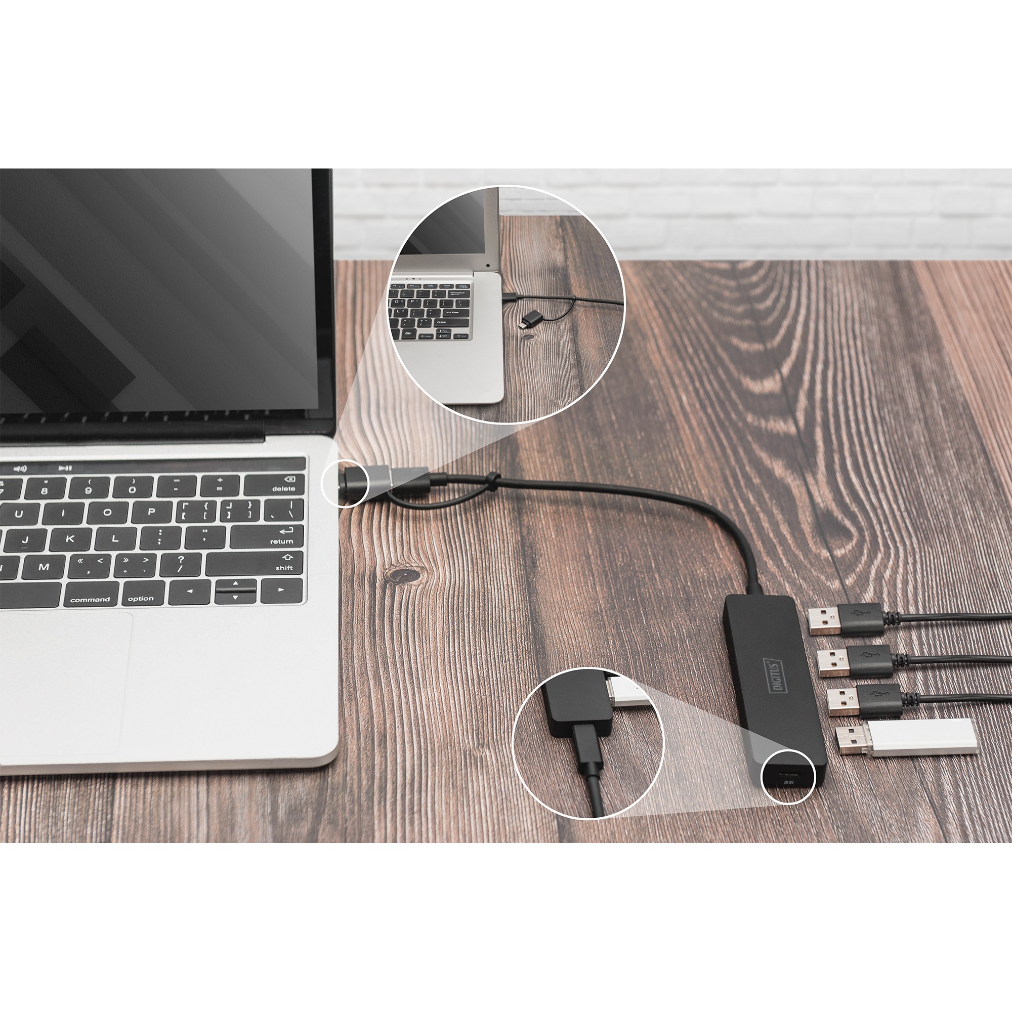DIGITUS USB 3.0 Hub 4-Port Slim, USB-C Adapter 0,2m Kabel