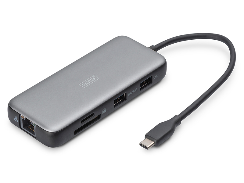 DIGITUS Docking USB-C->HDMI,USB3.0,RJ45,SD,MicroSD,CPD Alu s