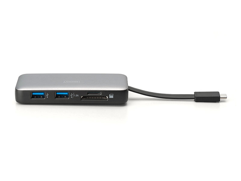DIGITUS Docking USB-C->HDMI,USB3.2,RJ45,SD,MicroSD,PD silber