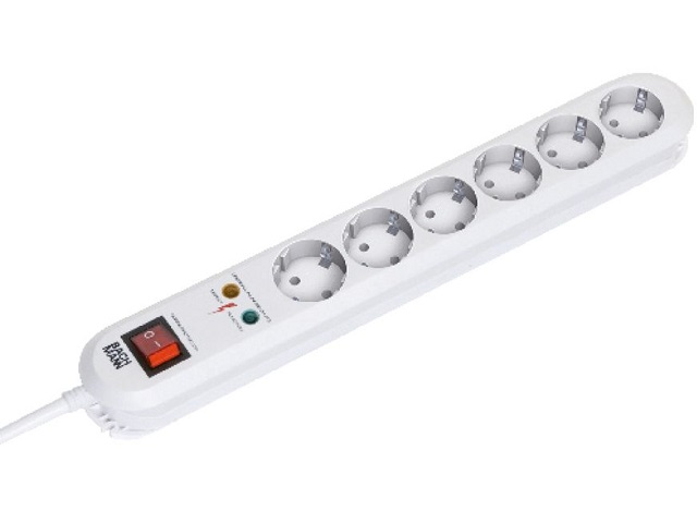 Bachmann Tischsteckdose 381.2501K 6xSchuko ws ÜSS 1xSchalter Strom 1,5m