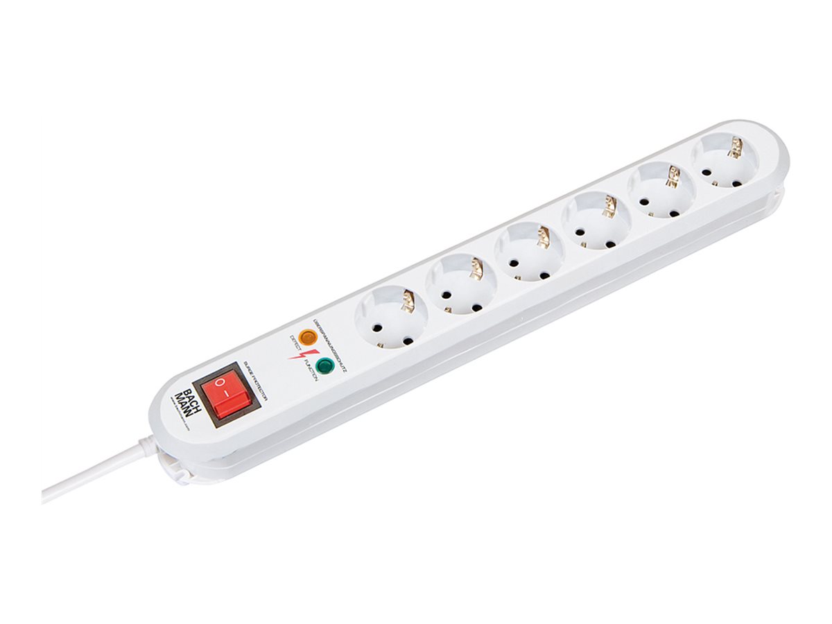 Bachmann Tischsteckdose 381.2501K 6xSchuko ws ÜSS 1xSchalter Strom 1,5m