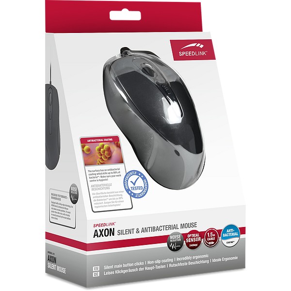 Speedlink Maus AXON,    Leise & Antibakteriell, USB, schwarz retail