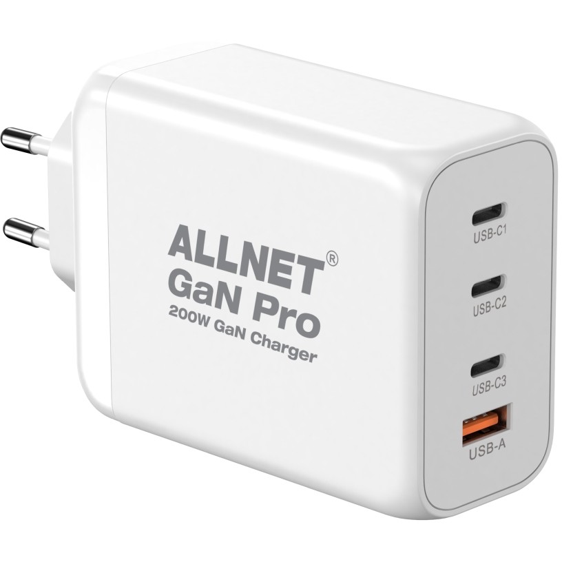 Z ALLNET Ersatznetzteil QC USB-C PD GaN Netzteil Power Supply 200 Watt 1x USB Typ-A QC 3x USB Typ-C**EU PLUG**