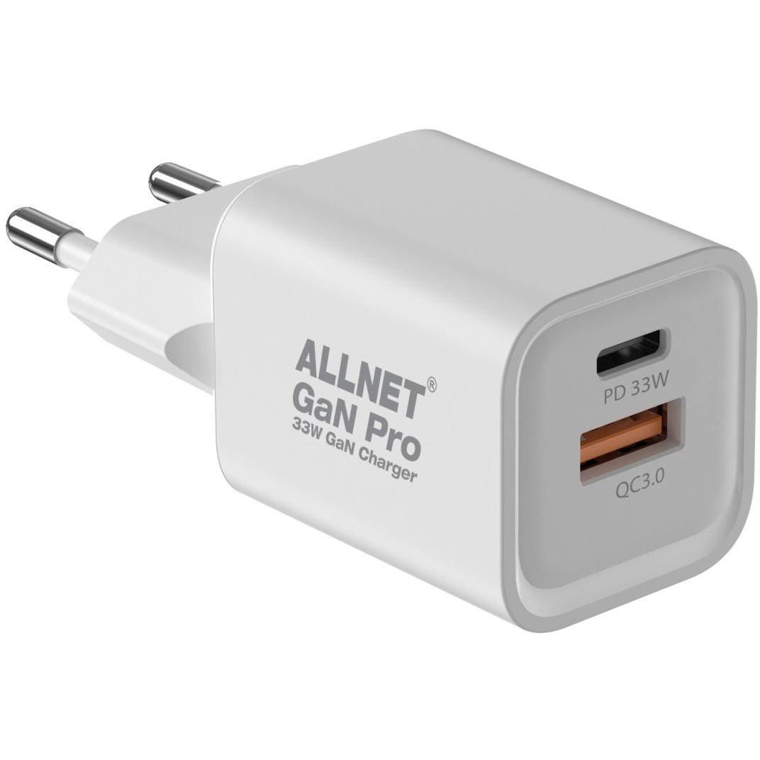 Z ALLNET Ersatznetzteil QC USB-C PD GaN Netzteil Power Supply 33 Watt 1x USB Typ-A QC 1x USB Typ-C**EU PLUG**