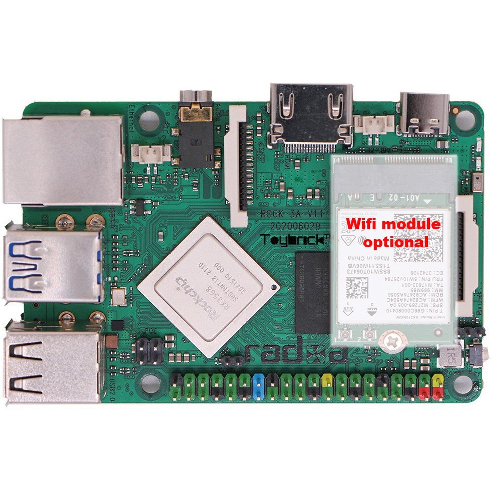 ALLNET Radxa Rock 3A 2GB RK3568 Quad-core Cortex-A55, freqency 2Ghz Mali G52 2GB LPDDR4