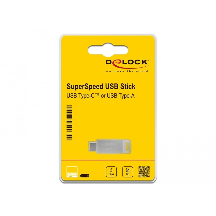 DELOCK USB 3.2 Gen1 USB-C+Typ-A Speicherstick 64 GB - Metall