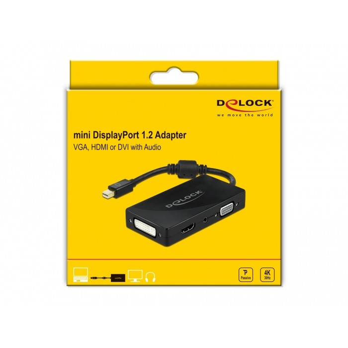 DELOCK Mini DP 1.2 Adapter > VGA/HDMI/DVI/Audio Bu 4K passiv
