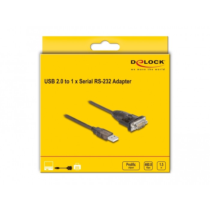 DELOCK Adapter USB2.0 Typ-A zu 1 x Seriell RS-232 D-sub9 pin