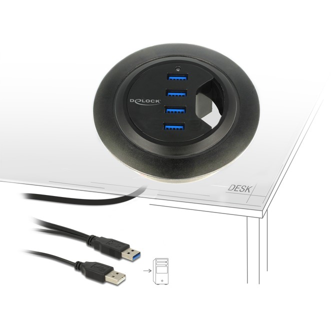 DELOCK USB-HUB 4-Port USB3.0 Tischeinbau