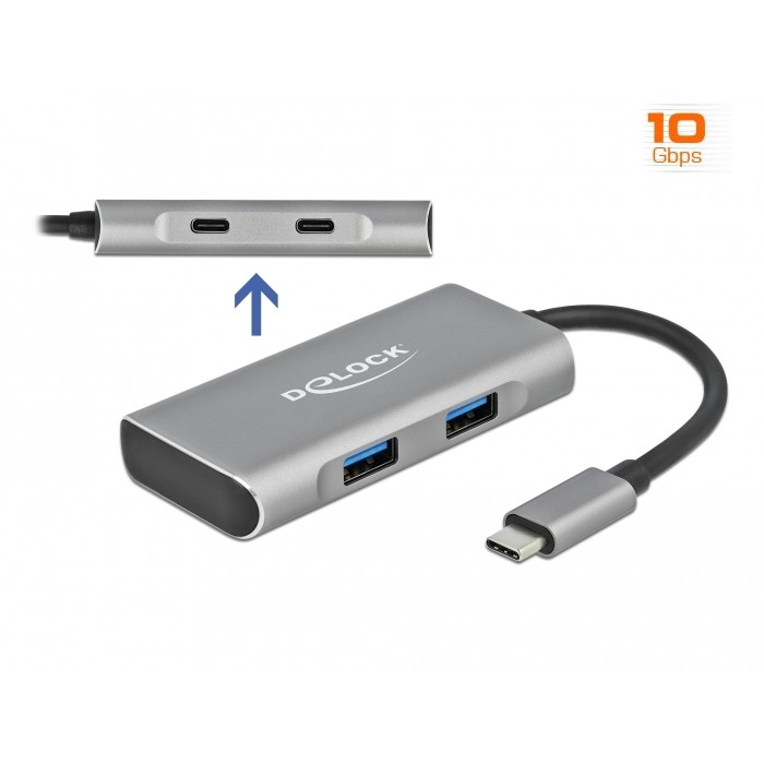 DELOCK HUB USB 3.2Gen2 Typ-C 2xTyp-A Bu 2xTyp-C Bu extern