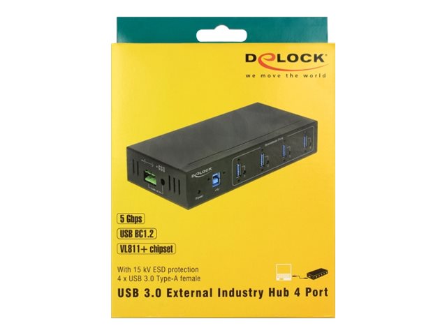 DELOCK Industrie HUB 4xUSB 3.0 Typ-A 15kV ESD Schutz extern