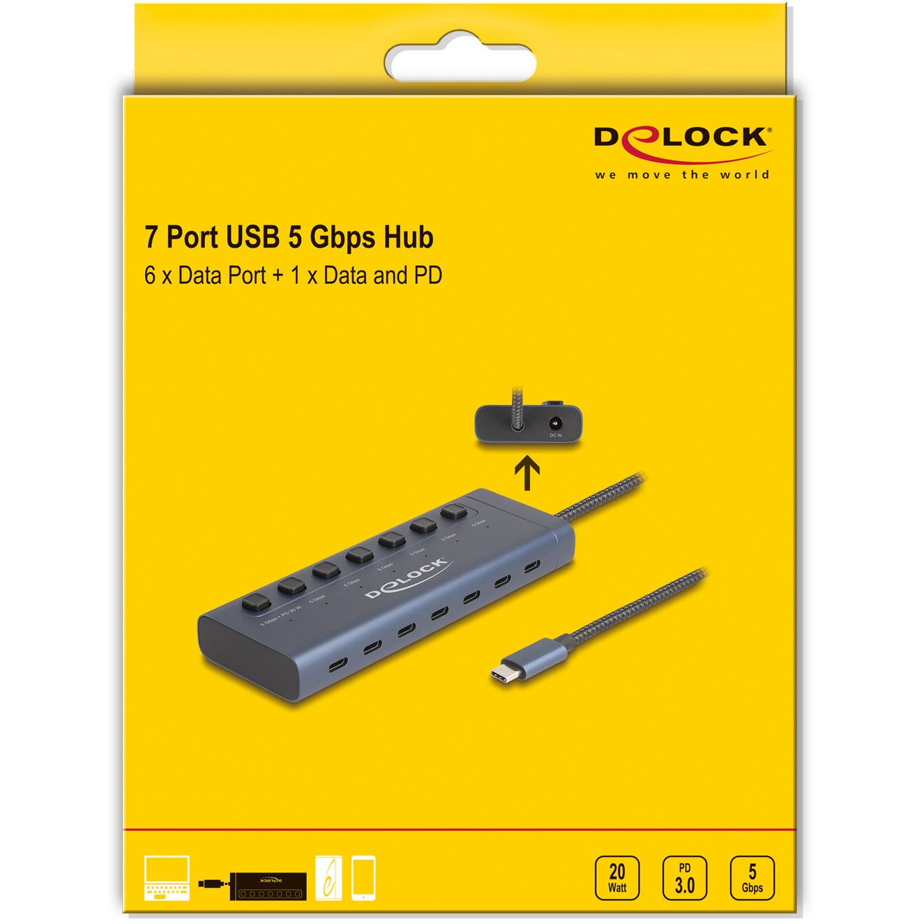 DELOCK USB 5 Gbps Hub mit 7 USB Type-C