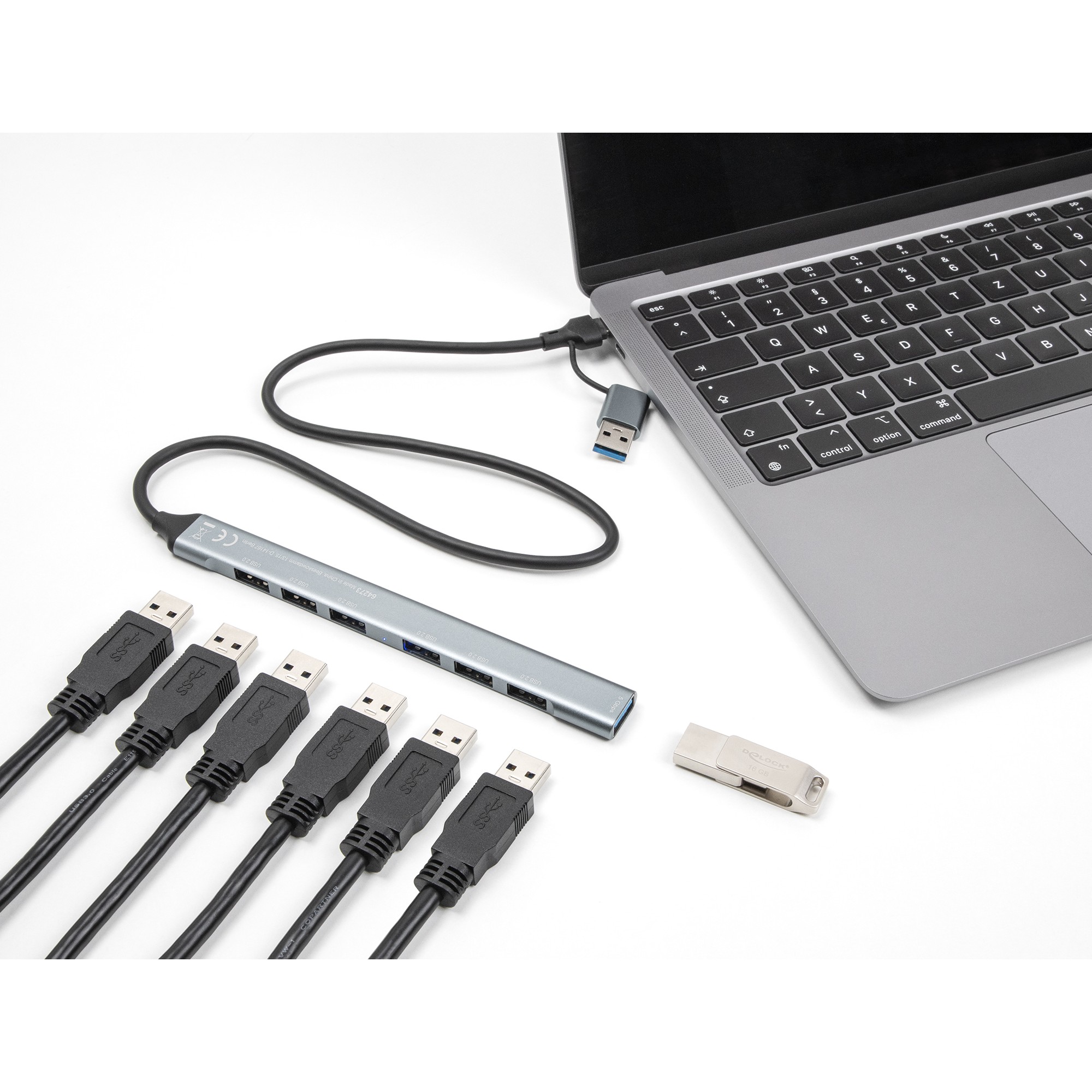 DELOCK 7 Port Slim USB Hub mit USB Type-C oder USB Typ-A