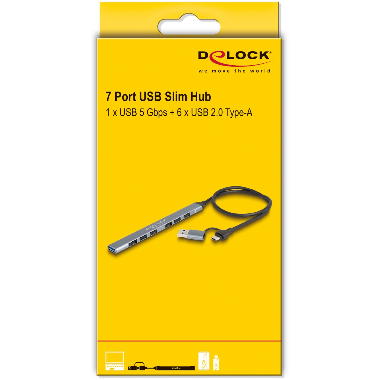 DELOCK 7 Port Slim USB Hub mit USB Type-C oder USB Typ-A