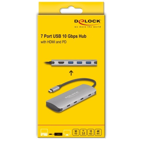 Delock 7Port USB 10Gbps Hub und 4K HDMI Ausgang/USB Typ-C