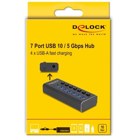 DELOCK 7 Port USB Hub mit 4 Ports