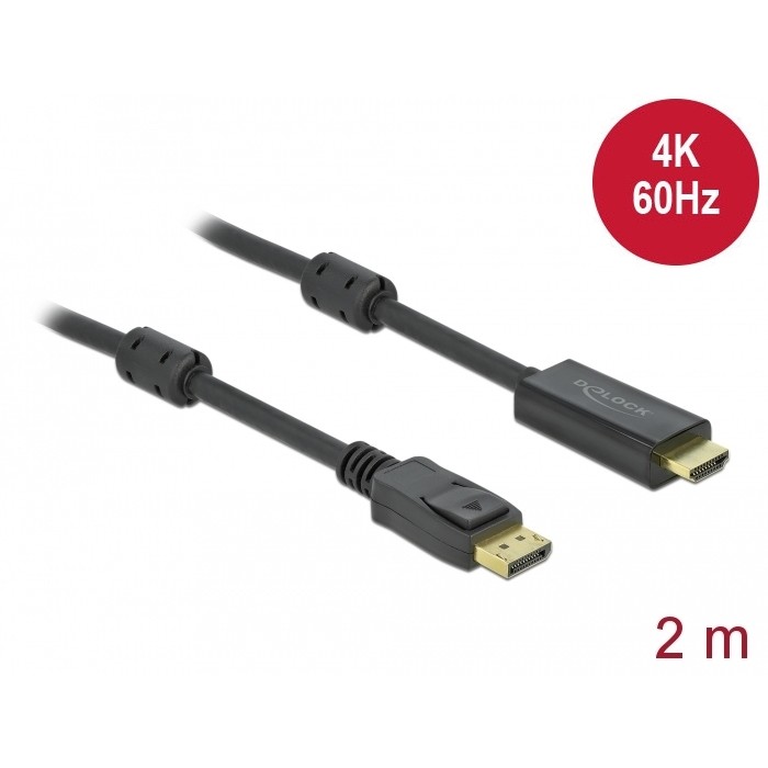 DELOCK DisplayPort 1.2 > HDMI Kabel 4K 60Hz 2,0m aktiv