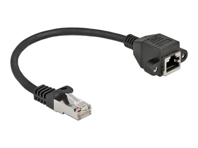 DELOCK Verläng. S/FTP RJ45 Ste.< RJ45 Bu. Cat.6A 25cm Black