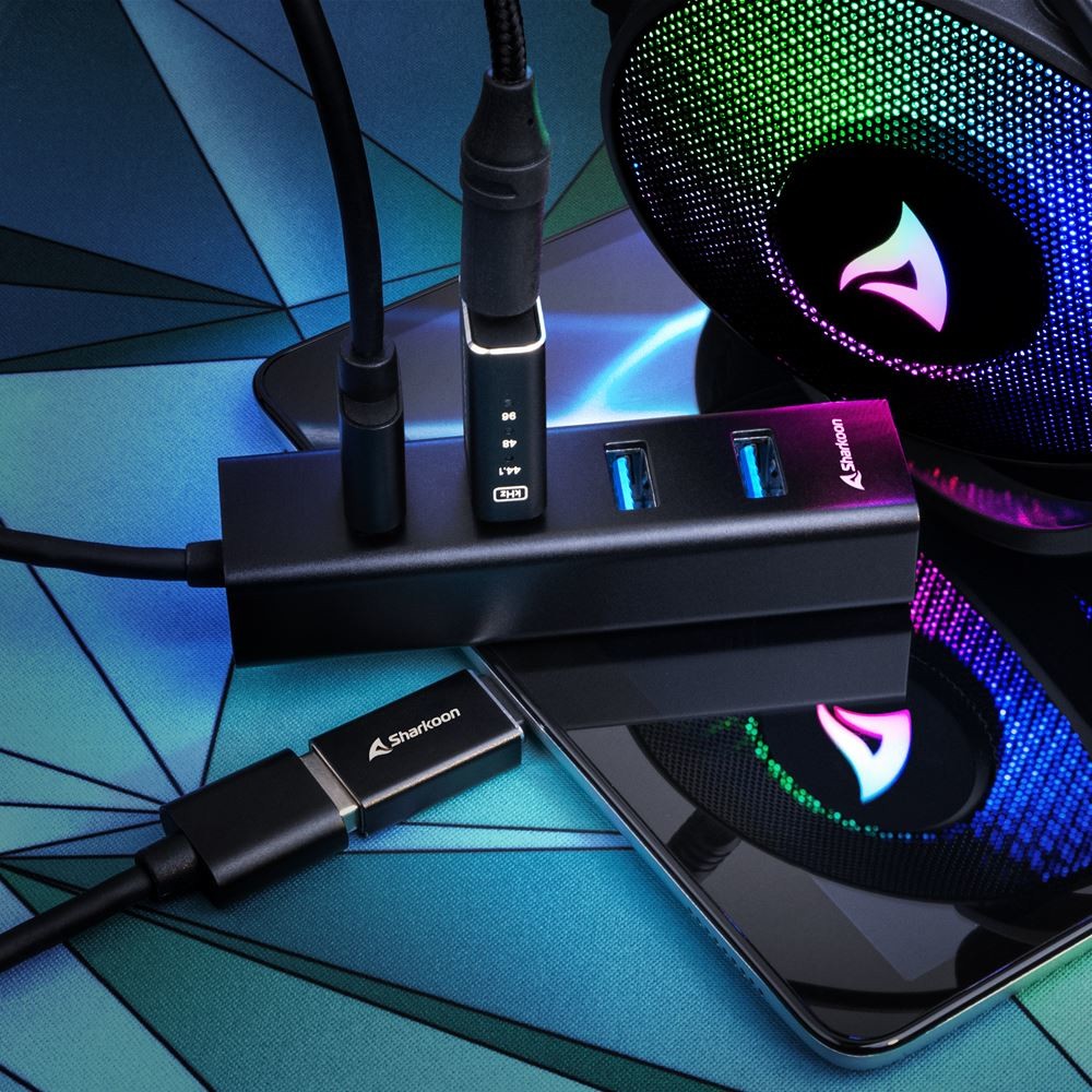 Sharkoon USB-Hub 4xUSB3.2 45cm Kabel Aluminium schwarz