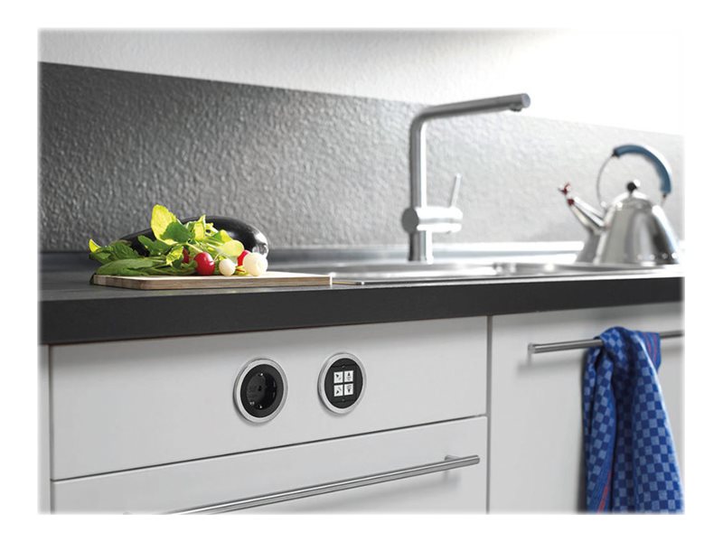 BACHMANN PIX 1x Schutzkontakt, mit Schutzkontakt und Zierringen in Weiß, Schwarz und Edelstahloptik, 2 m