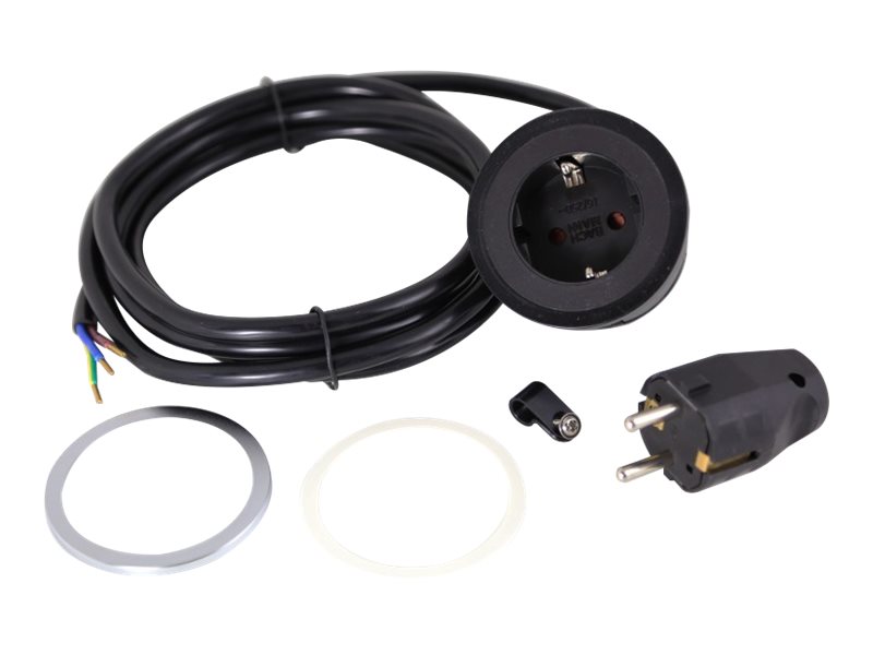 BACHMANN PIX 1x Schutzkontakt, mit Schutzkontakt und Zierringen in Weiß, Schwarz und Edelstahloptik, 2 m