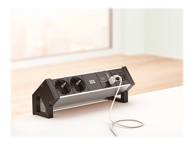 BACHMANN DESK2 ALU BLACK 1x Schutzkontakt 1x USB-Charger GST18