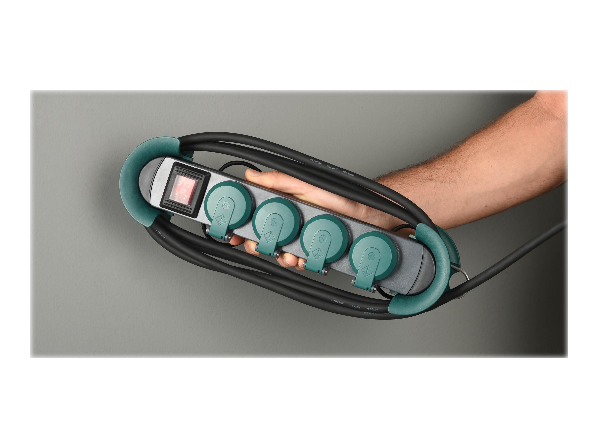 BACHMANN HOOK Outdoor 4x Schutzkontakt, Kunststoff, mit Schalter und Klappdeckeln, IP44, 4 m