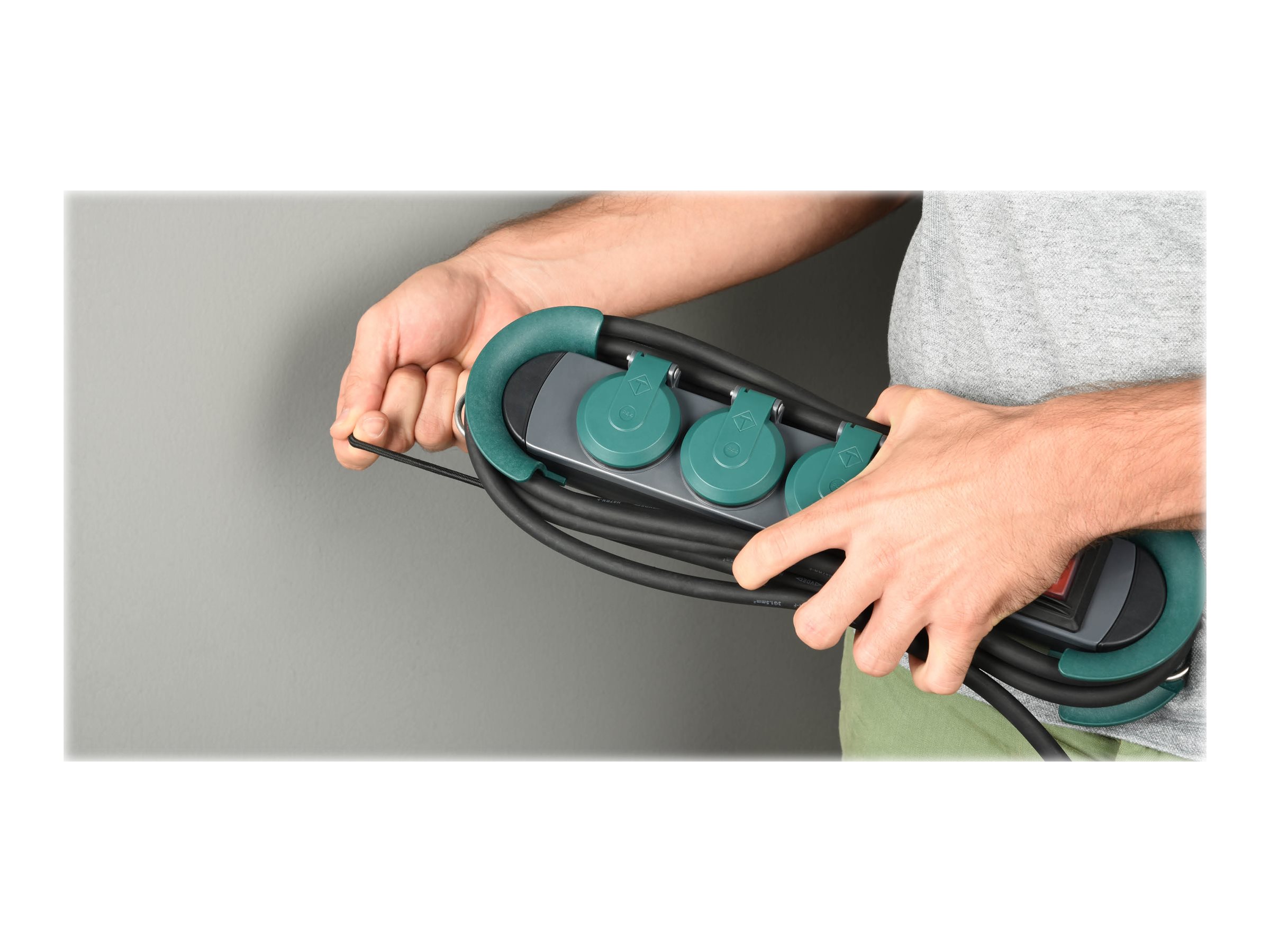 BACHMANN HOOK Outdoor 4x Schutzkontakt, Kunststoff, mit Schalter und Klappdeckeln, IP44, 4 m