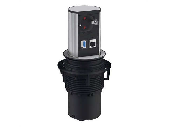 BACHMANN ELEVATOR 1x Schutzkontakt, 1x CAT6, 1x USB 3.0, Edelstahl