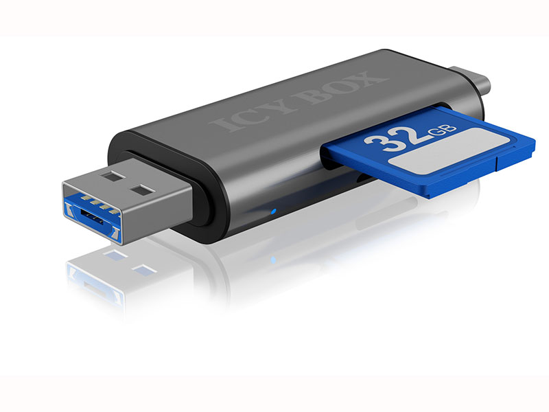 Adapter IcyBox ext. Kartenleser USB/microUSB/USB-C > SD/mSD retail