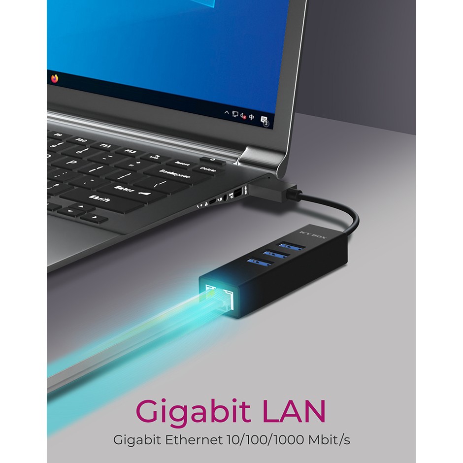Hub IcyBox 4-Port IB-HUB1419-LAN USB 3.0 Hub & LAN Adapter