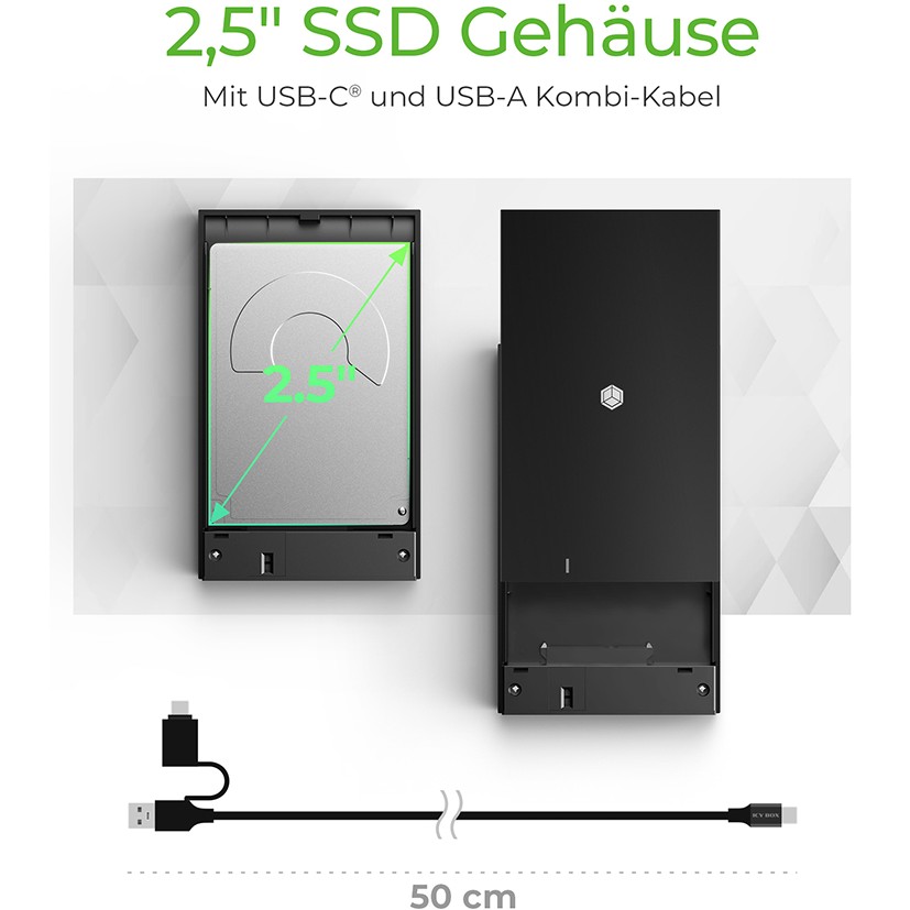 ICY BOX IB-200T-C3 SSD-Gehäuse Schwarz 2.5