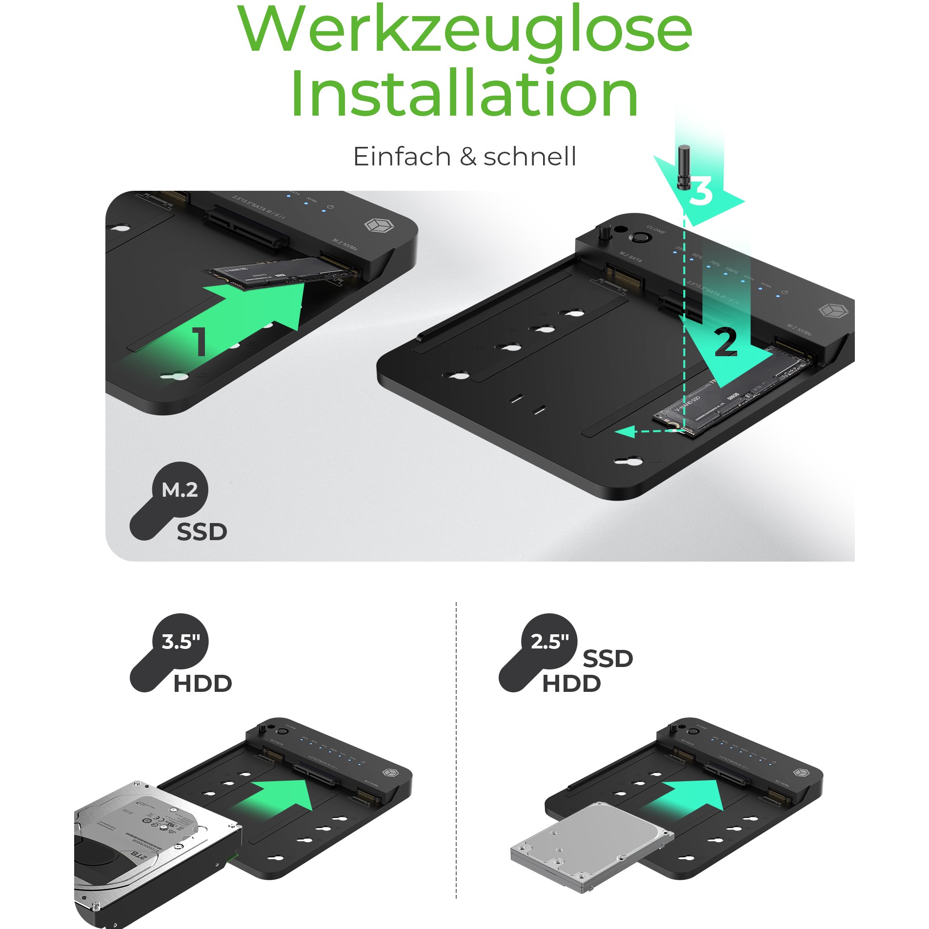 Docking- & Klonstation IcyBox 2,5& 3,5M.2 SATA NVMe USB3.2 retail