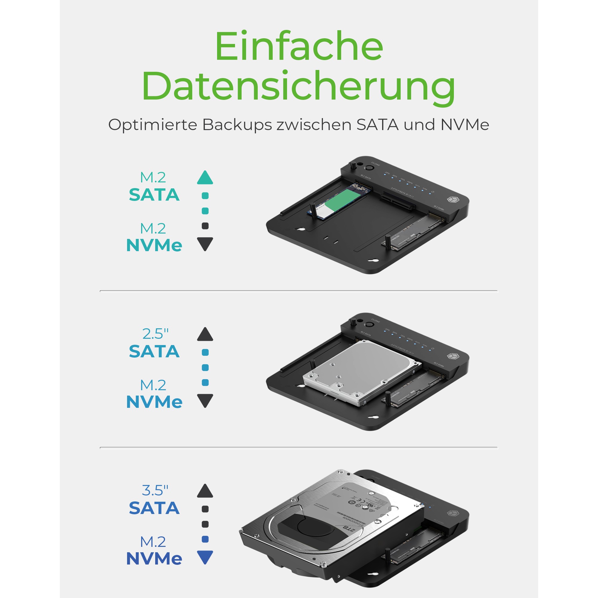 Docking- & Klonstation IcyBox 2,5& 3,5M.2 SATA NVMe USB3.2 retail