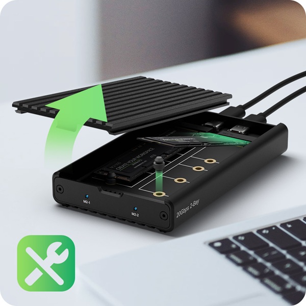 Geh. IcyBox USB 3.2 Gen2x2 Type-C 2-fach M.2 PCle NVMe