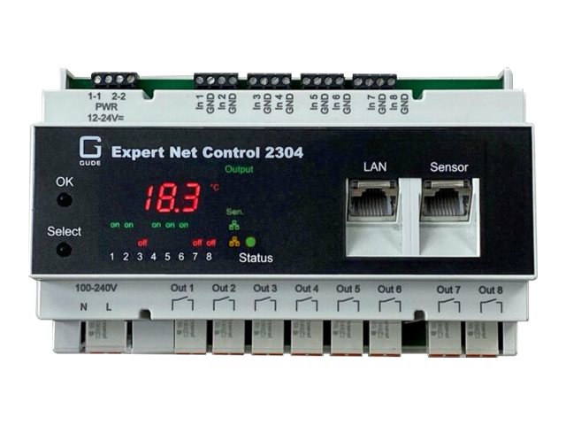 GUDE 2304-1 Remote I/O 8xIn 8xOut 1xSensorport, Hutschiene (DIN Rail)