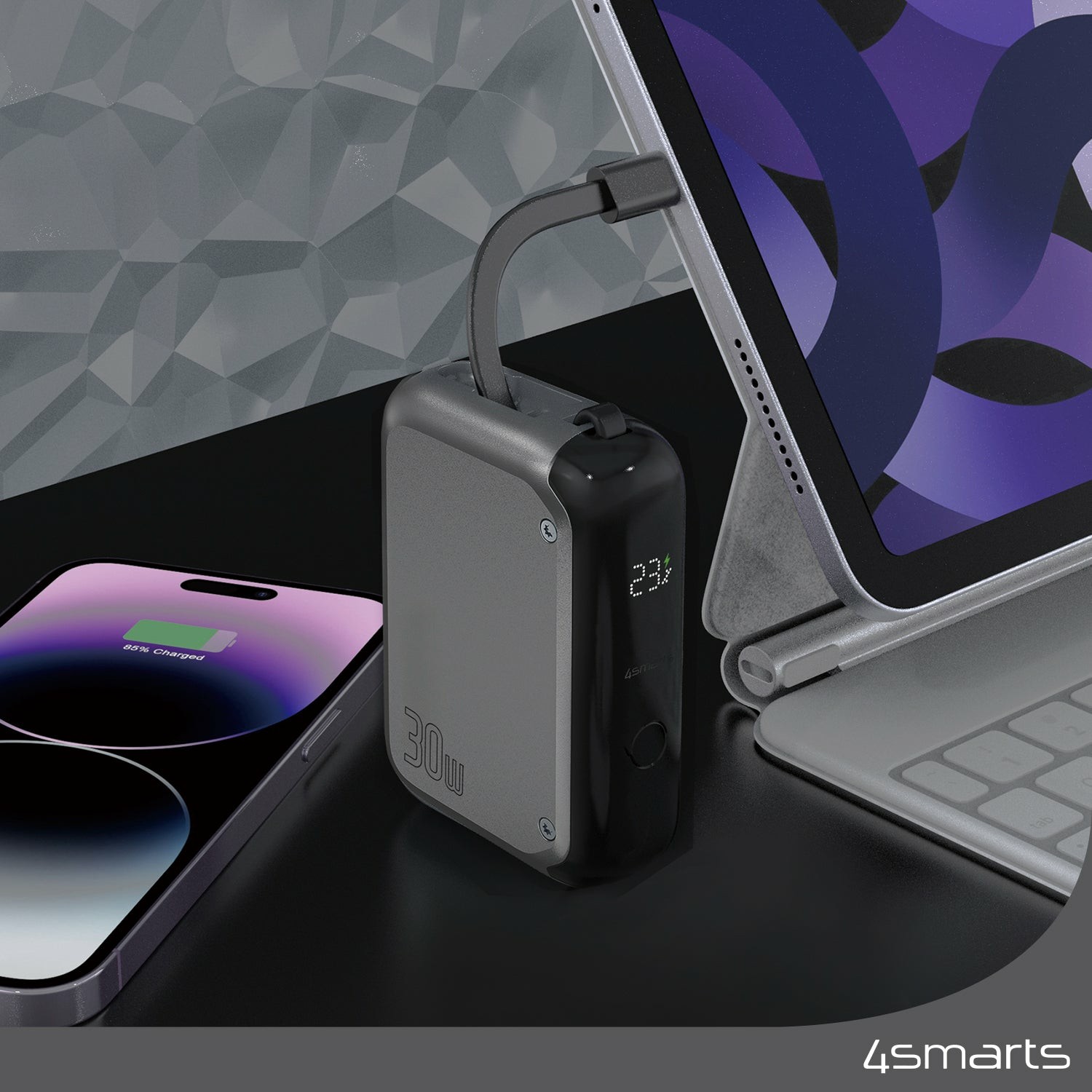 4smarts Powerbank Pocket mit USB-C Kabel 10000mAh. spacegrau