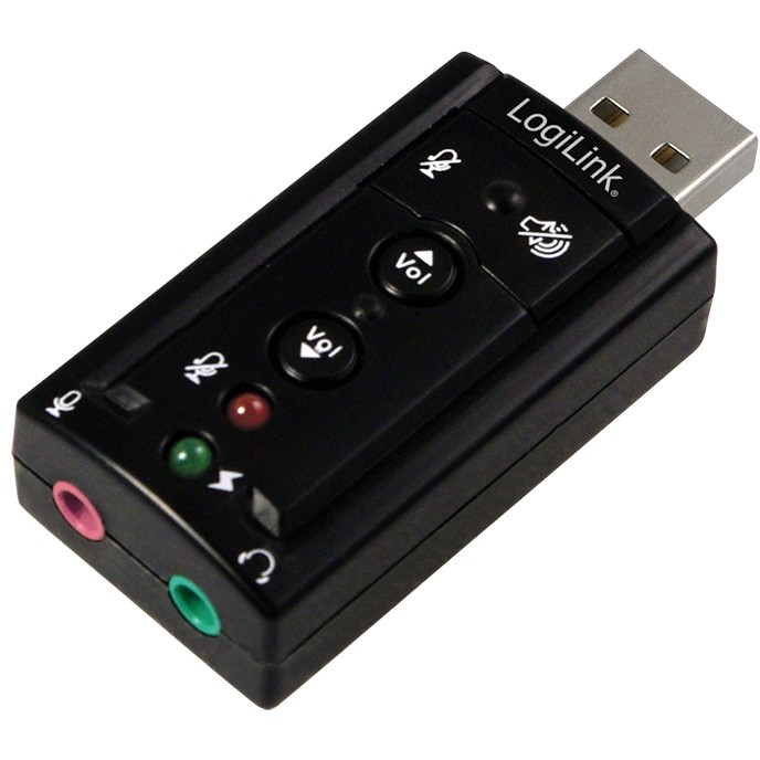 LogiLink USB 2.0 Audio-Adapter, USB-A/M zu 2x 3,5 mm/F, Virtual 7.1 Soundeffekt, schwarz