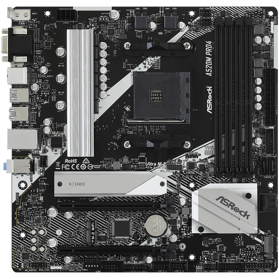 ASRock A520M Pro4                AM4 mATX HDMI/DP/VGA   DDR4