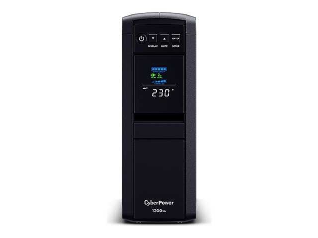 CyberPower CP1200EIPFCLCD Line-Interactive USV 1200VA/720W Reine Sinuswelle, AVR, LCD, USB (HID), DB9, RJ45 Lan Protection, Ausgang (2) Schuko (4) IEC, Expansion Port für opt. Netzwerkkomunikation