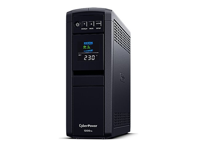 CyberPower CP1200EIPFCLCD Line-Interactive USV 1200VA/720W Reine Sinuswelle, AVR, LCD, USB (HID), DB9, RJ45 Lan Protection, Ausgang (2) Schuko (4) IEC, Expansion Port für opt. Netzwerkkomunikation